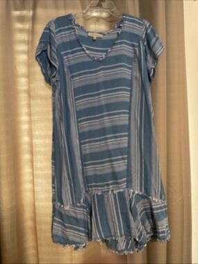 Philosophy Blue and White Striped Midi Dress